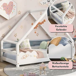 Lit Superposé enfant 90x200 cm - Lit Simple en Bois Massif de Pin, Capacité 120 kg, Sans Matelas, Blanc