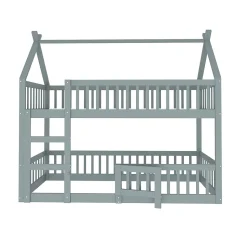 Lit Superposé Enfant 90x200 cm - avec escalier sécurisé et rangement, Bois Massif + MDF - Gris, sans matelas