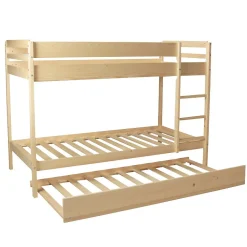 Lit superposé et 1 lit tiroir 90x190 WILL Bois naturel incl. Sommier
