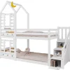 Lit superposé lit enfant bois blanc escalier avec rangement 90x200cm