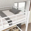 Lit superposé métal, avec bureau, armoire, rangement, escalier incliné 4 marches, métal panneau blanc naturel, 90x200cm