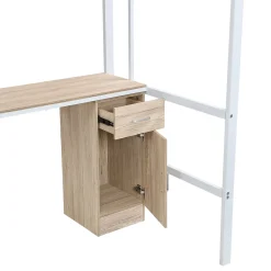 Lit superposé métal, avec bureau, armoire, rangement, escalier incliné 4 marches, métal panneau blanc naturel, 90x200cm