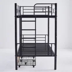 Lit superposé métal 90x200cm pour 2 enfants avec 2 tiroirs, garde-corps, convertible, noir