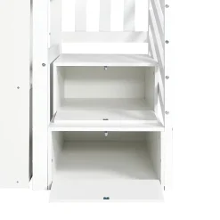 Lit superposé multifonction, avec protection, bureau, armoire, casiers, 2 casiers dans escalier, pin MDF, blanc, 90x200cm