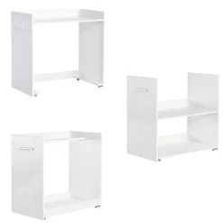 Lit superposé multifonction, avec protection, bureau, armoire, casiers, 2 casiers dans escalier, pin MDF, blanc, 90x200cm