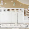 Lit superposé multifonction avec bureau armoire 2 casiers échelle garde-corps pin MDF blanc 90x200