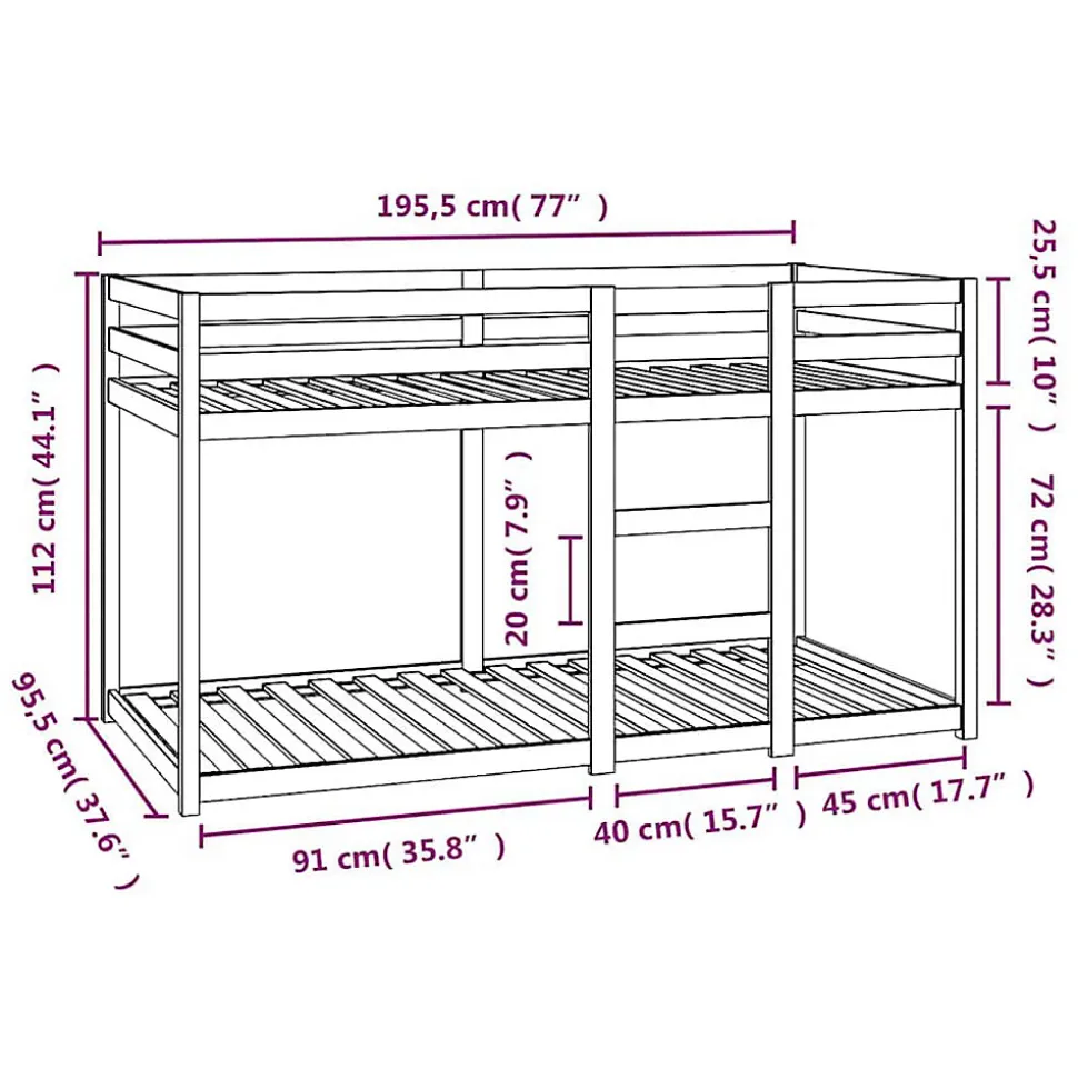 Lit superposé sans matelas 90x190 cm bois de pin massif