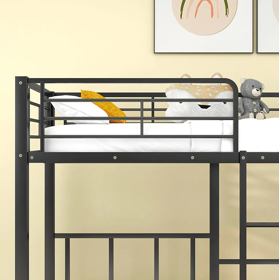 Lit superposé triple 90x200 cm en métal avec échelle intégrée et tablette tête de lit, chambre enfant