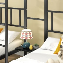 Lit superposé triple 90x200 cm en métal avec échelle intégrée et tablette tête de lit, chambre enfant