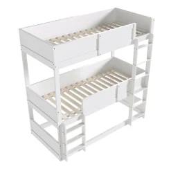 Lit superposé triple 90x200 cm avec rail haut - Transformable en 3 lits simples - Bois - Sans matelas - Blanc