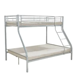 Lit superposé TRYO 3 places Métal gris 90x200 cm et 140x200 cm Sommier inclus