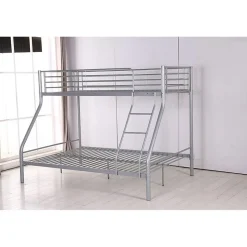 Lit superposé TRYO 3 places Métal gris 90x200 cm et 140x200 cm Sommier inclus