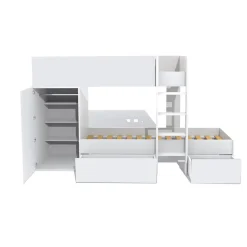 Lit superposé TWIN 90x190 avec armoire et tiroirs + 2 sommiers / Blanc