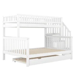 Lit superposé 90x200 / 140x200 cm avec lit gigogne et sommier à lattes inclus en pin blanc