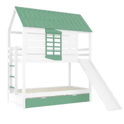 Lit superposé 90x200 cm - Lit avec Rutsche et lit escamotable - MDF et Pin - Sans matelas - Vert