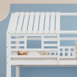 Lit Superposé 90x200 cm - Lit Cabane enfant avec Lit Gigogne, Toboggan et Rangement - Bois Pin, MDF et Contreplaqué - Blanc