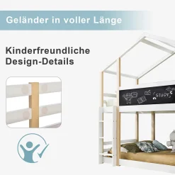 Lit superposé 90x200 cm - Lit cabane enfant avec toboggan et échelle - Bois massif - Sommier extensible - Sans matelas - Blanc