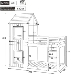 Lit Superposé 90x200 cm - Lit Cabane enfant avec Échelle et Baldaquin - Bois de Pin - Sans Matelas - Blanc