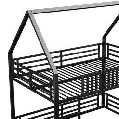Lit superposé 140x200 cm - Lit double avec design cabane et barrières - Métal - Sans matelas - Noir