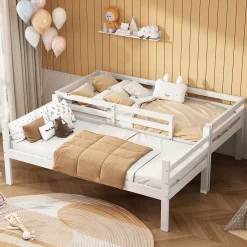 Lit superposé 90x200 cm - Lit enfant avec 2 tiroirs et porte chaussures - MDF + Pin - Sans matelas - Blanc
