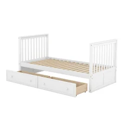 Lit Superposé 90x200 cm - Lit enfant avec 2 Tiroirs de Rangement - Bois de Pin et MDF Robuste - Blanc - Sans Matelas