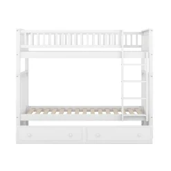 Lit Superposé 90x200 cm - Lit enfant avec 2 Tiroirs de Rangement - Bois de Pin et MDF Robuste - Blanc - Sans Matelas