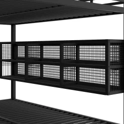 Lit Superposé 140x200 cm - Lit Enfant et Ado avec LED et Rangement, Étagères Intégrées, Sans Matelas, en Métal, Noir