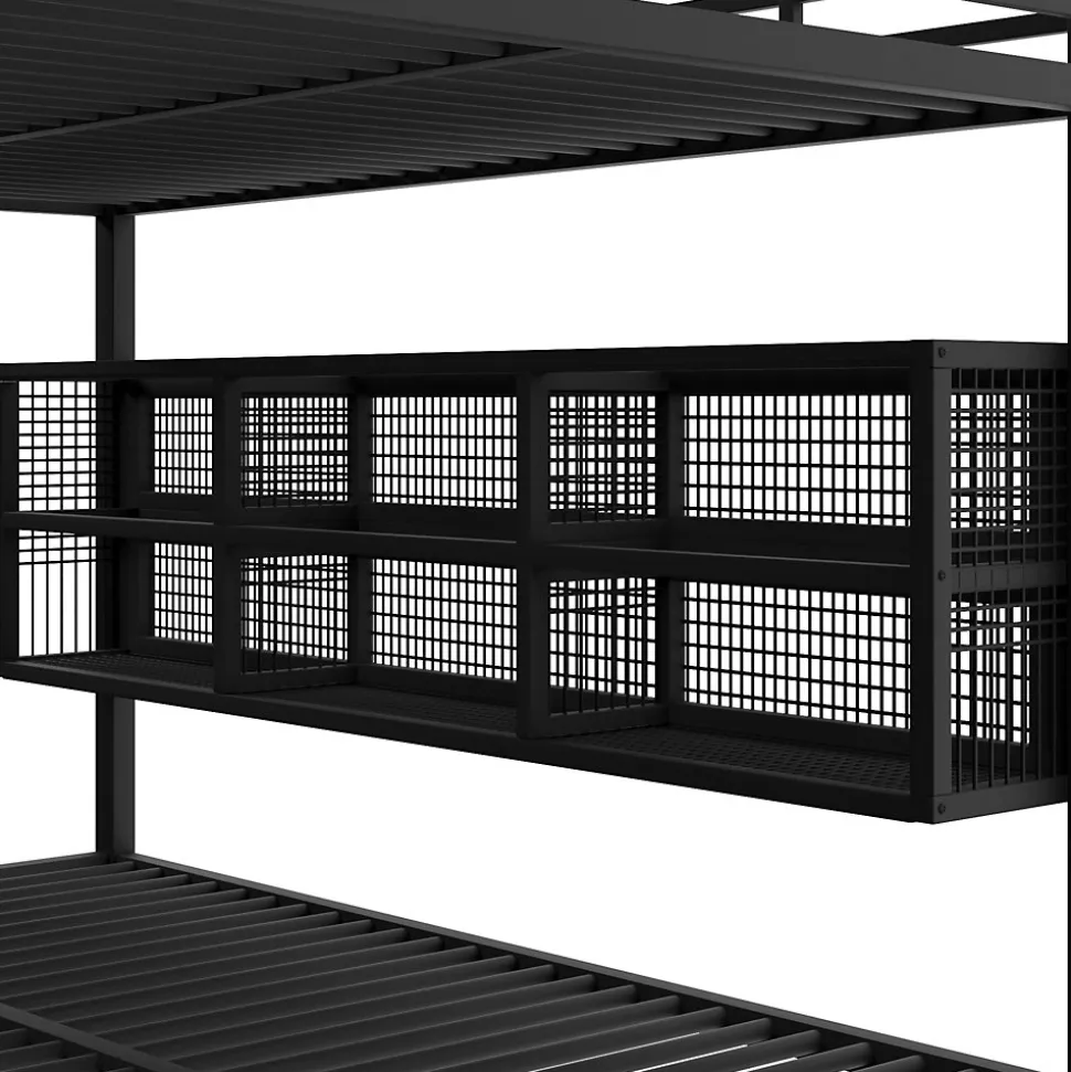 Lit Superposé 140x200 cm - Lit Enfant et Ado avec LED et Rangement, Étagères Intégrées, Sans Matelas, en Métal, Noir