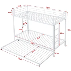 Lit Superposé 90x200 cm - Lit enfant avec Lit Gigogne Extensible, Garde-Corps Hauts, Métal, Blanc - Sans Matelas