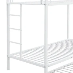 Lit Superposé 90x200 cm - Lit enfant avec Lit Gigogne Extensible, Garde-Corps Hauts, Métal, Blanc - Sans Matelas