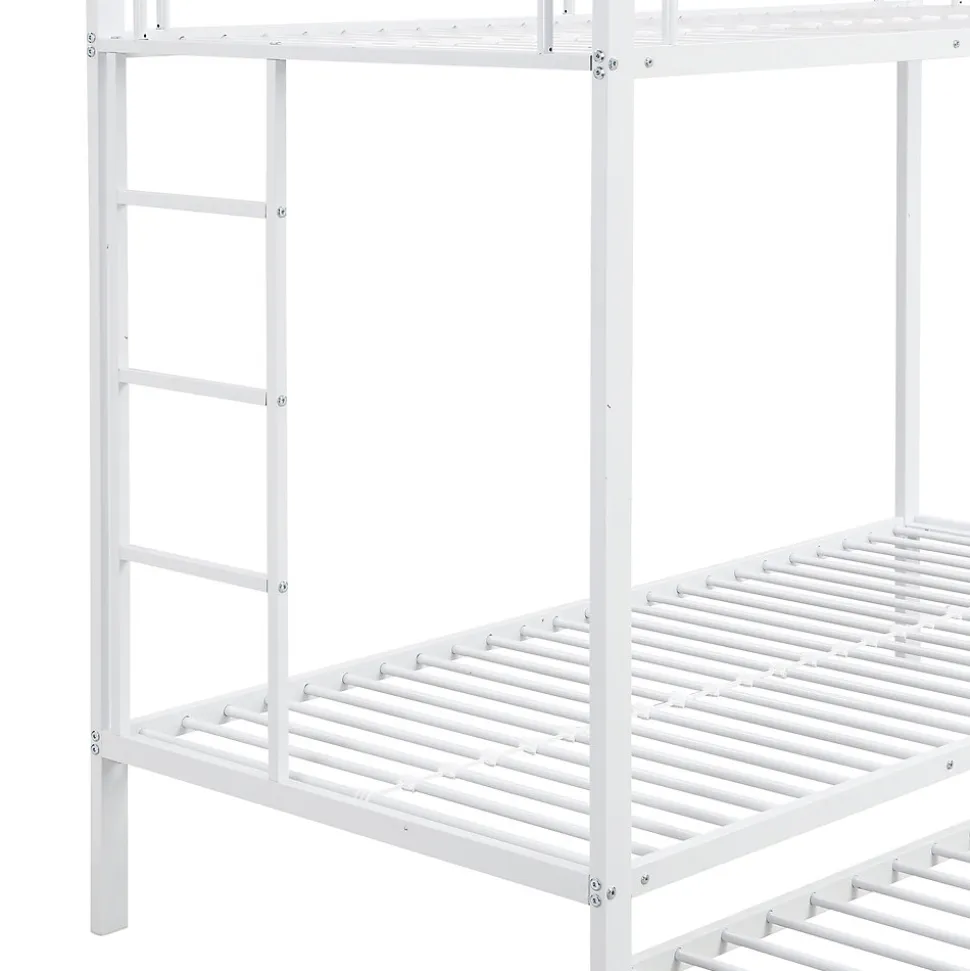 Lit Superposé 90x200 cm - Lit enfant avec Lit Gigogne Extensible, Garde-Corps Hauts, Métal, Blanc - Sans Matelas