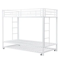 Lit Superposé 90x200 cm - Lit enfant avec Lit Gigogne Extensible, Garde-Corps Hauts, Métal, Blanc - Sans Matelas