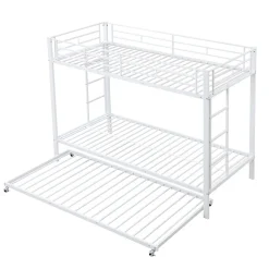 Lit Superposé 90x200 cm - Lit enfant avec Lit Gigogne Extensible, Garde-Corps Hauts, Métal, Blanc - Sans Matelas