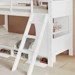 Lit Superposé 90x200 cm - Lit enfant Combiné avec Armoire, Table Pratique et Escalier Sécurisé - Grand Rangement - MDF Blanc