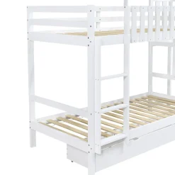 Lit superposé 90x200 cm - Lit enfant avec espacement de 92,8 cm - Bois massif + MDF - Sans matelas - Blanc