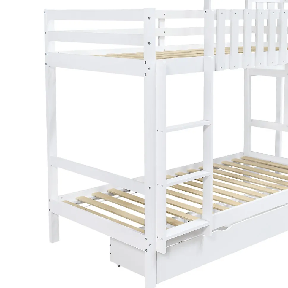 Lit superposé 90x200 cm - Lit enfant avec espacement de 92,8 cm - Bois massif + MDF - Sans matelas - Blanc
