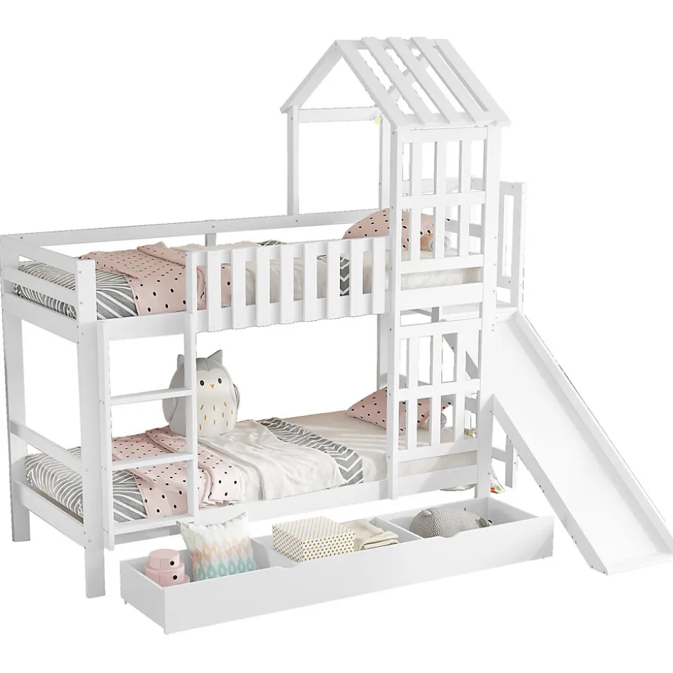Lit superposé 90x200 cm - Lit enfant avec espacement de 92,8 cm - Bois massif + MDF - Sans matelas - Blanc