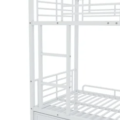 Lit Superposé 90x200 cm - Lit enfant en Métal avec Rangement Chaussures et 2 Tiroirs, Protection Latérale - Sans Matelas - Blanc