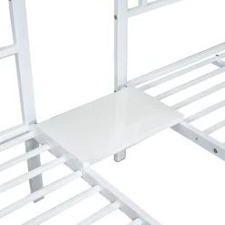 Lit superposé 90x200 cm, 3 lits, échelle, table, cadre métal, blanc