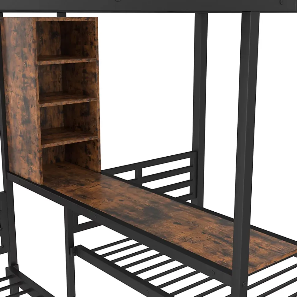 Lit superposé 140x200 cm + 90x200 cm - Lit avec rangement avec 2 tiroirs- Métal et MDF - Facile à monter - Sans matelas - Noir