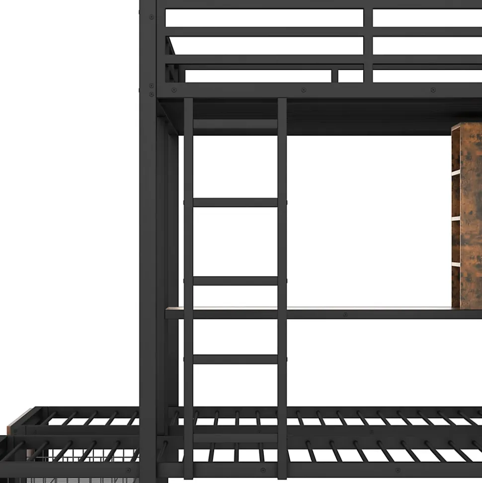 Lit superposé 140x200 cm + 90x200 cm - Lit avec rangement avec 2 tiroirs- Métal et MDF - Facile à monter - Sans matelas - Noir