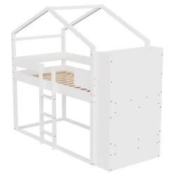 Lit superposé 90x200 cm avec 2 tiroirs - avec compartiments de rangement - avec sommier à lattes - blanc (sans matelas)