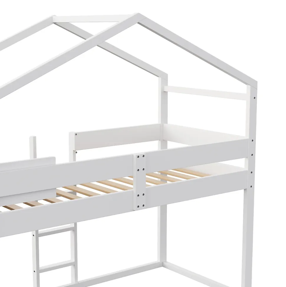 Lit superposé 90x200 cm avec 2 tiroirs - avec compartiments de rangement - avec sommier à lattes - blanc (sans matelas)