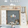 Lit superposé 90x200 cm avec 4 tiroirs et échelle sécurisée en bois massif, gain de place chambre enfant
