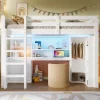 Lit superposé 90x200 cm avec bureau intégré et armoire intégrée en pin massif blanc