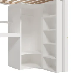 Lit superposé 90x200 cm avec bureau intégré et armoire intégrée en pin massif blanc