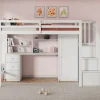 Lit superposé 90x200 cm avec bureau intégré, armoire et tiroirs en bois massif blanc