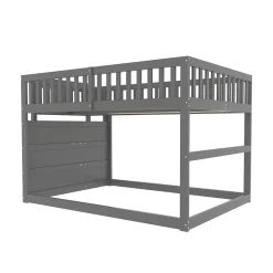 Lit superposé 140x200 cm avec échelle sécurisée et 4 tiroirs de rangement, structure bois gris