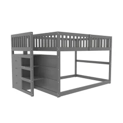 Lit superposé 140x200 cm avec échelle sécurisée et 4 tiroirs de rangement, structure bois gris