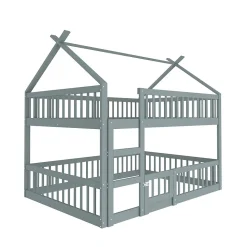 Lit superposé 140x200 cm avec échelle intégrée et structure en bois massif, design loft gris